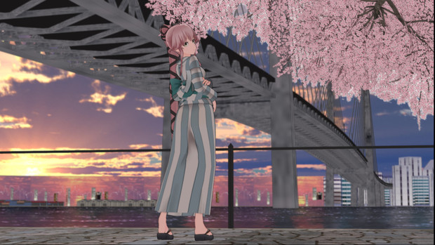 Mmd静画 土手沿いの桜と見返り美人 Yoshiki さんのイラスト ニコニコ静画 イラスト