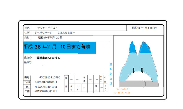 ラッキービーストの免許証(更新)