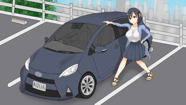 車と女の娘の絵です