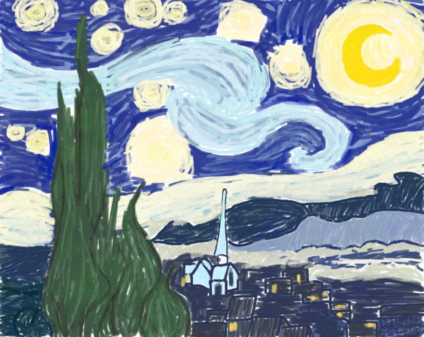 ゴッホの「星月夜」を模写してみた。 Van Gogh's "The Starry Night"