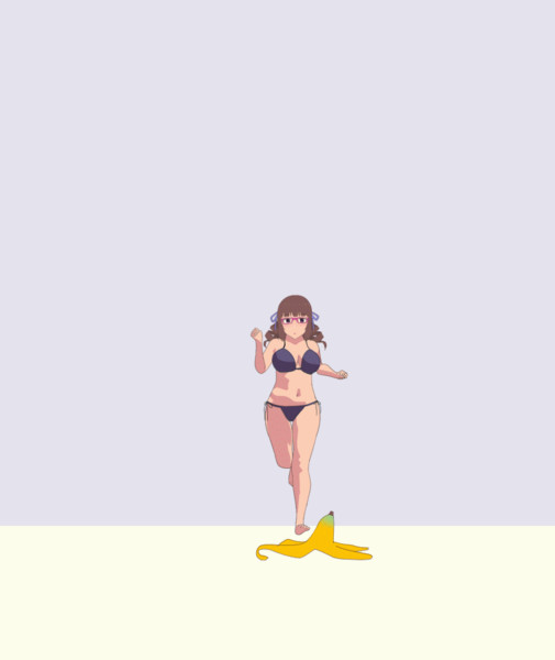バナナの皮で転ぶ水着女子アニメ 緑茶みち さんのイラスト ニコニコ静画 イラスト