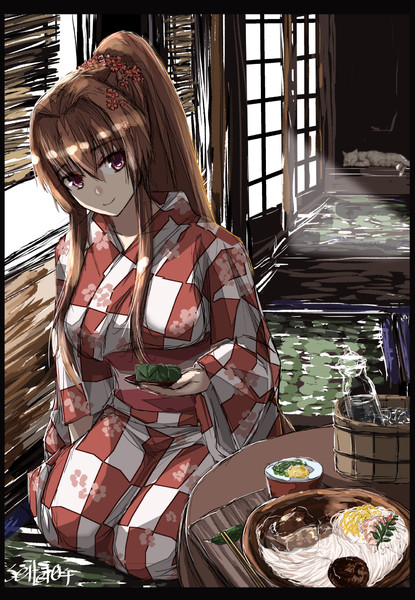 浴衣の大和さんが素麺と柿の葉寿司作ってくれる人生 Seitei さんのイラスト ニコニコ静画 イラスト