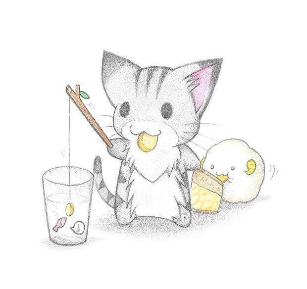 魚におやつをあげるにゃんこ わにねこwithくまこ さんのイラスト ニコニコ静画 イラスト