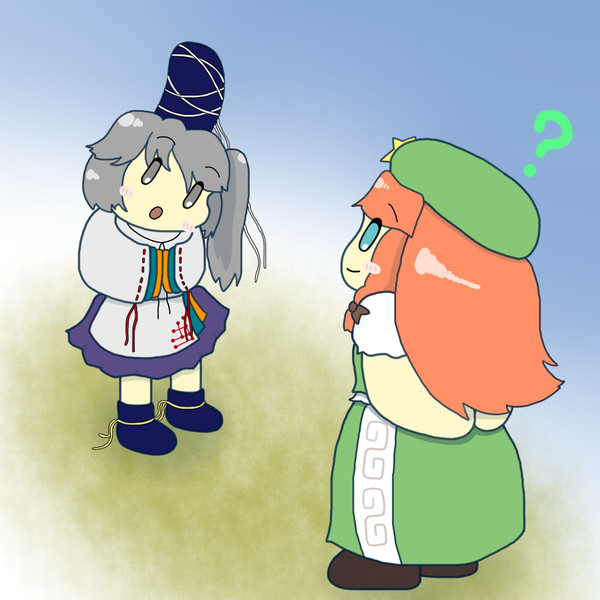 首を傾げる布都とつられて首を傾ける美鈴 Chai さんのイラスト ニコニコ静画 イラスト