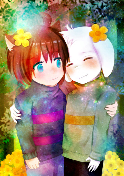 黄色い花と不思議な森 主人公とアズリエル Undertale 千秋 もふ族 さんのイラスト ニコニコ静画 イラスト
