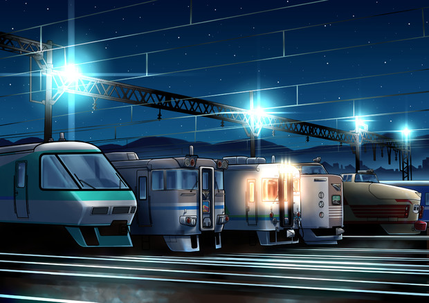車両基地 夜 やまとじ さんのイラスト ニコニコ静画 イラスト