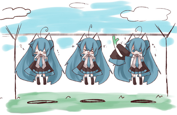 天日干しちびミクさん 縞城依月 さんのイラスト ニコニコ静画 イラスト