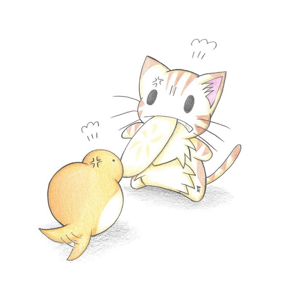 肉まんを取り合うにゃんことツチノコ わにねこwithくまこ さんのイラスト ニコニコ静画 イラスト