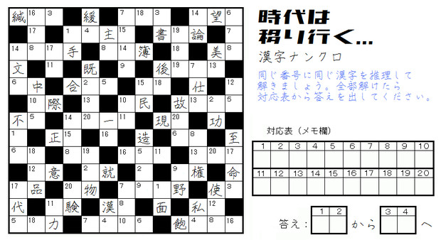 漢字ナンクロ ６６問目 初級 栃木那須 初代 さんのイラスト ニコニコ静画 イラスト