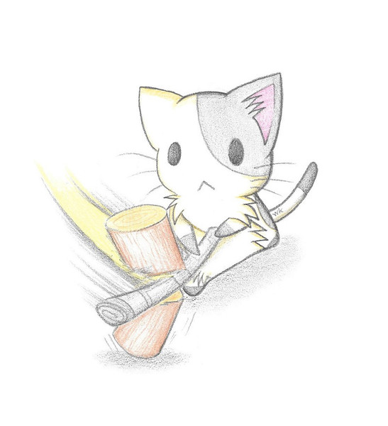 新聞紙で薪割りするにゃんこ わにねこwithくまこ さんのイラスト ニコニコ静画 イラスト