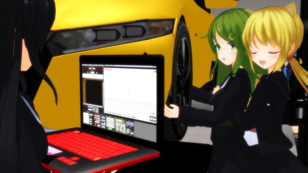 タイヤチェックする長月と後ろから抱きつく皐月 たいりょう さんのイラスト ニコニコ静画 イラスト