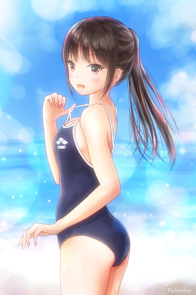 ポニーテールの女の子 スクール水着