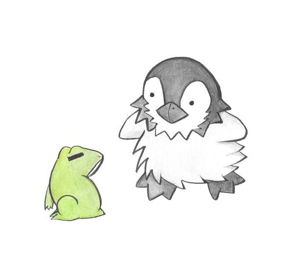 見つめ合うカエルとペンギン 鴨門 舞岳 さんのイラスト ニコニコ静画 イラスト