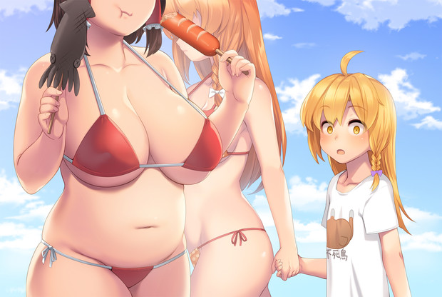 海ですれ違うムチムチお姉さんに目を奪われるriくん タルモ さんのイラスト ニコニコ静画 イラスト