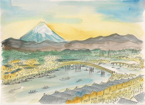 水彩画 日本橋から富士山が見える Noraneko9999 さんのイラスト ニコニコ静画 イラスト