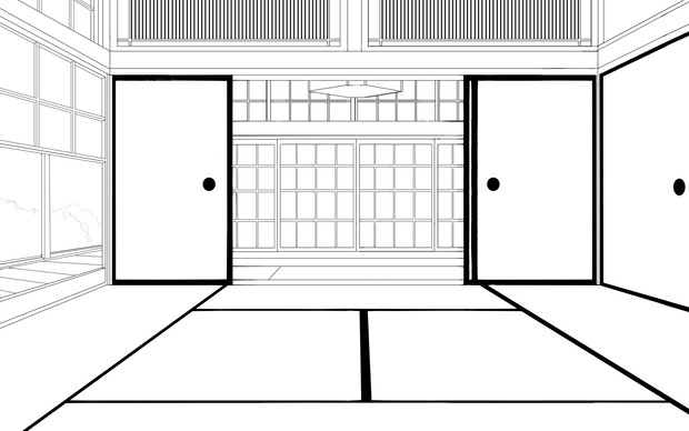 線画背景素材①「和室」