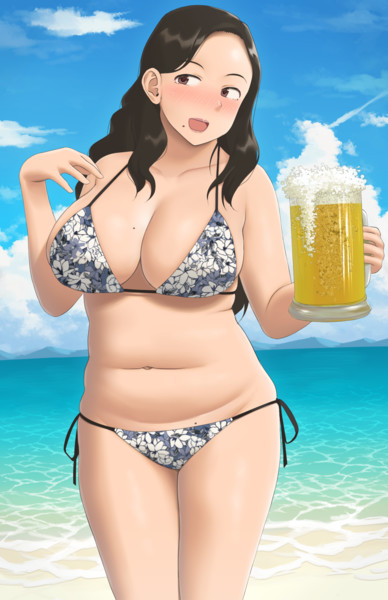 水着ビールお姉さん 緑茶みち さんのイラスト ニコニコ静画 イラスト