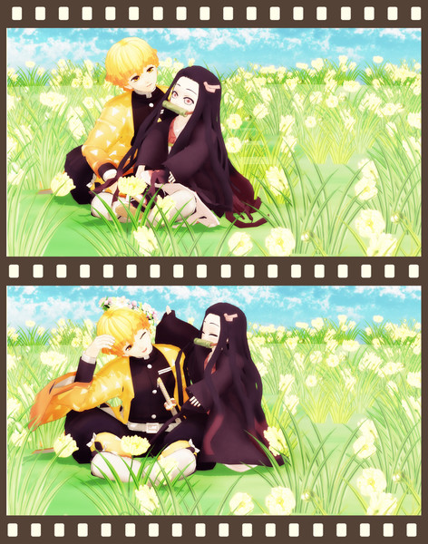 鬼滅のmmd ぜんいつくんとちびねずちゃん 湯藻々 さんのイラスト ニコニコ静画 イラスト